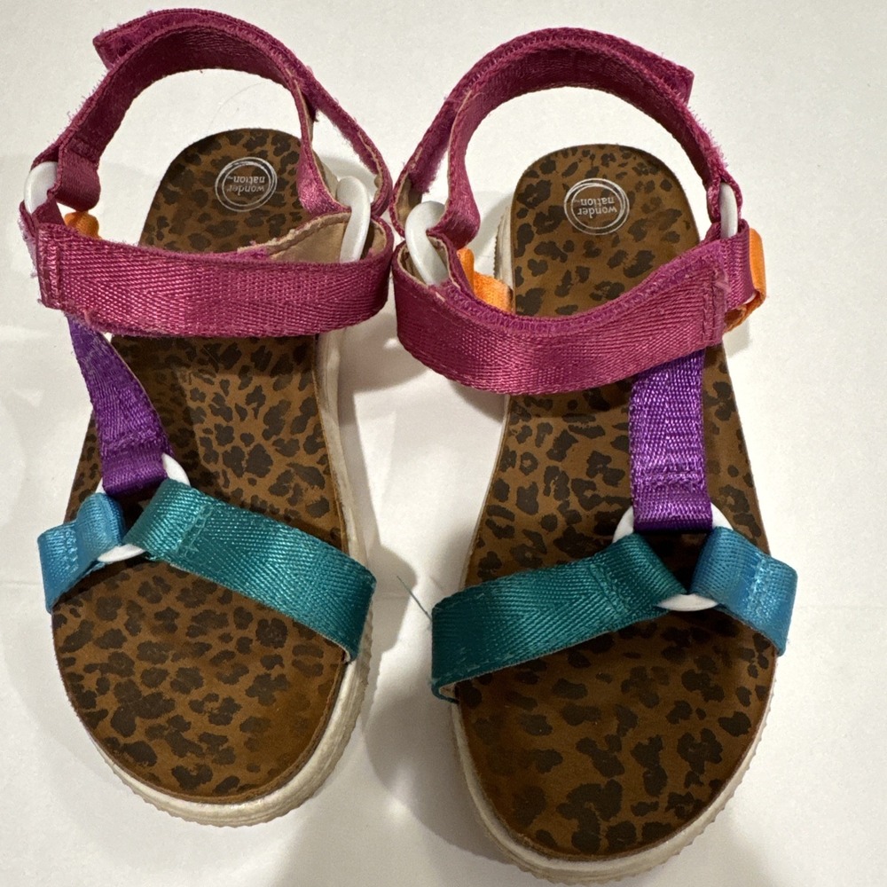 Wonder Nation Girls Colorblock Sport Strappy Sandal, Size 1 Hook & Loop Closure